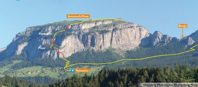 Klettersteig Pinut, Naturerlebnis, älteste Klettersteig der Schweiz, Bergführer Graubünden, Flims, Surselva, Familien Klettersteig